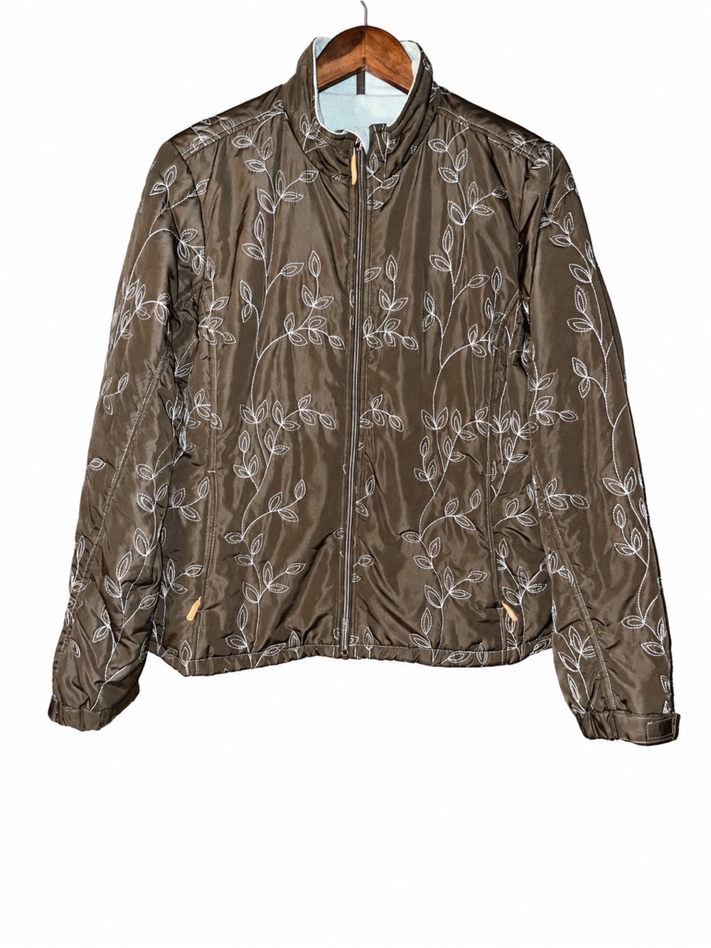 Eddie Bauer Women’s L Brown Embroidered Floral Vine Jacket Fleece Lined